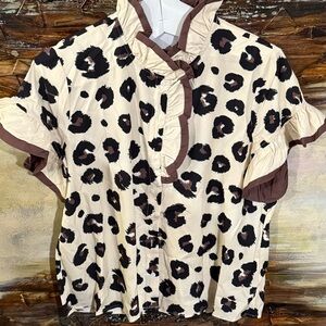 Leopard Print Ruffle Short Sleeve Top XL NWOT